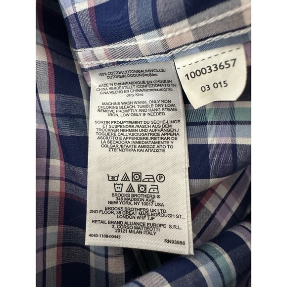 Brooks Brothers Oxford Button Down Shirt Men 2XLT Blue Check Long Sleeve Career - Picture 6 of 8